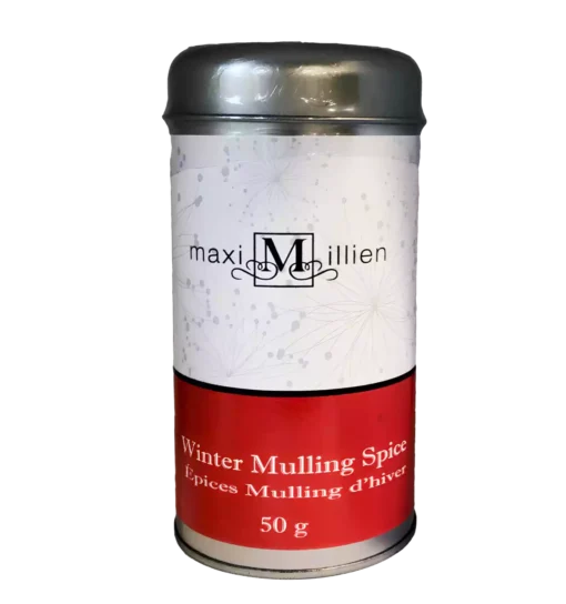 all-natural-winter-mulling-spice-tin-canada All-Natural Winter Mulling Spice tin with whole spices and dried fruits, styled for seasonal warmth and festive elegance.