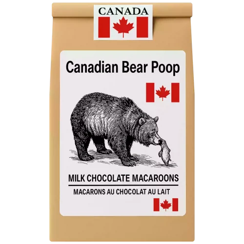 Bear Poop Chocolates in resealable kraft pouch – Canadian milk chocolate macaroons (150 g)