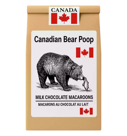 bear-poop-chocolates-canadian-macaroons-150g Bear Poop Chocolates in resealable kraft pouch – Canadian milk chocolate macaroons (150 g)