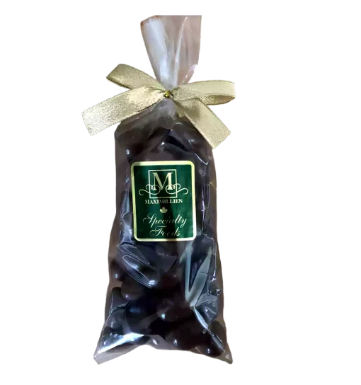 Chocolate-Covered Almonds Gift Box with Gold Bow Maximillien chocolate-covered almonds in elegant red gift box