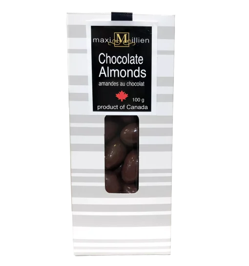 chocolate-almonds-stripe-box-100g-balck-and-whit-label-1 Chocolate Covered Almonds 100g Stripe box