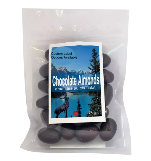 custom-label-4x6-flat-resealable-clear-pouch-1 Chocolate Almonds Clear Flat Pouch