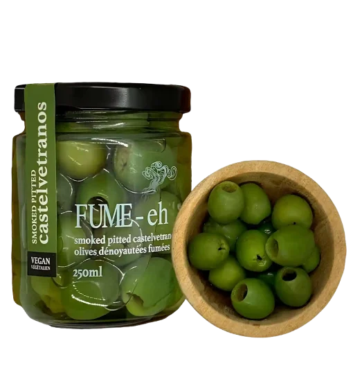 fume-eh-smoked-pitted-olives-250ml-jar-1-1 Smoked Olives Gourmet Pitted 12ct/250ml