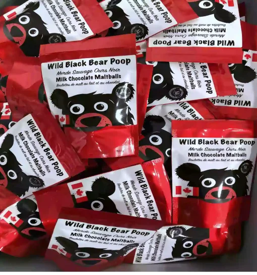 maximillien-wild-blackbear-maltballs-red-foil-pouch-1 Wild Black Bear Poop Milk Chocolate Almonds 50g