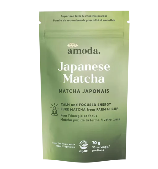 Organic Japanese Matcha Powder in resealable pouch—ideal for lattes, smoothies, and baking